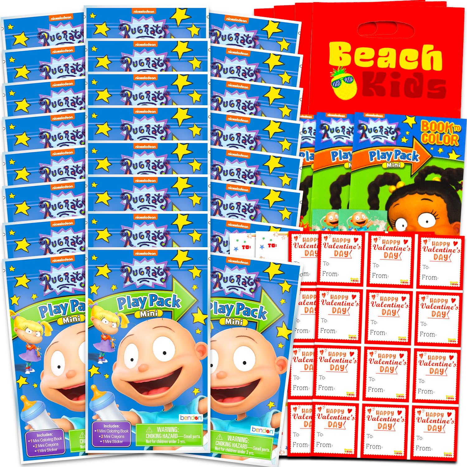 Nickelodeon Rugrats Valentine's Day Classroom Gift Exchange Bundle - 24 Mini Coloring Activity Books for School, Stickers | Valentines Kids Party