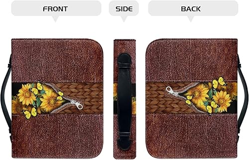 Miniatura 2 de PORCLAY Funda de cuero para la Biblia para mujeres, con estampado de girasol y mariposa, bolsa de mano para la Biblia para adolescentes y niñas,