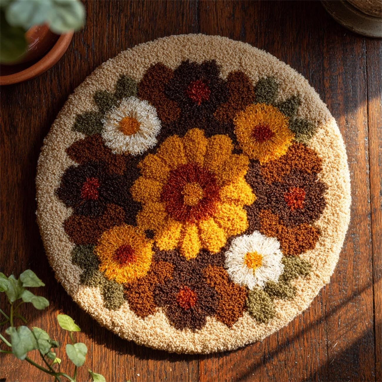 Kitquiver Rug Latch Hook Craft Kits Orange Daisies 80x80cm