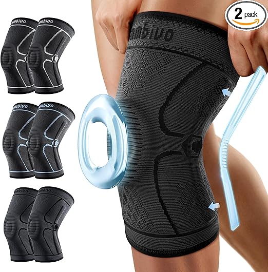 CAMBIVO Knee Brace for Men & Women, 2 Pack Knee Compression Sleeve, Knee Brace with Side Stabilizers & Patella Pad, Knee Support for Gym Running Working Out(Black, Small)