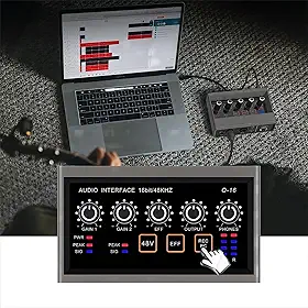 interface de audio,Placa de som profissional muti canals com USB 2.0 de alta velocidade, função de monitor para estúdio/gravação musical/gravação vocal/jogos/Equipamentos para DJ e VJ-Mixers (Q-16)