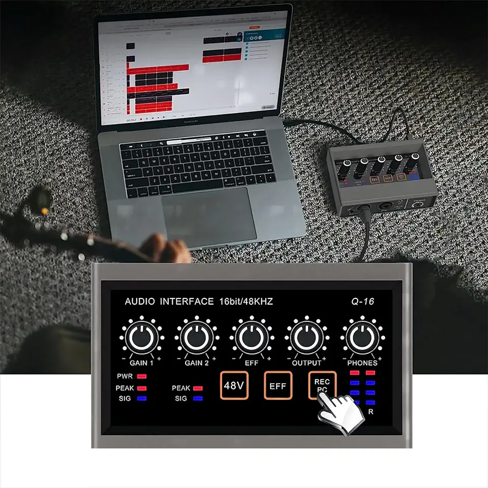 Placa de som compacta de 48v externa de gravação de nível profissional Placa de som para telemóvel com driver de computador USB reverberação DSP ao vivo instrumento musical guitarra artefacto te-yun