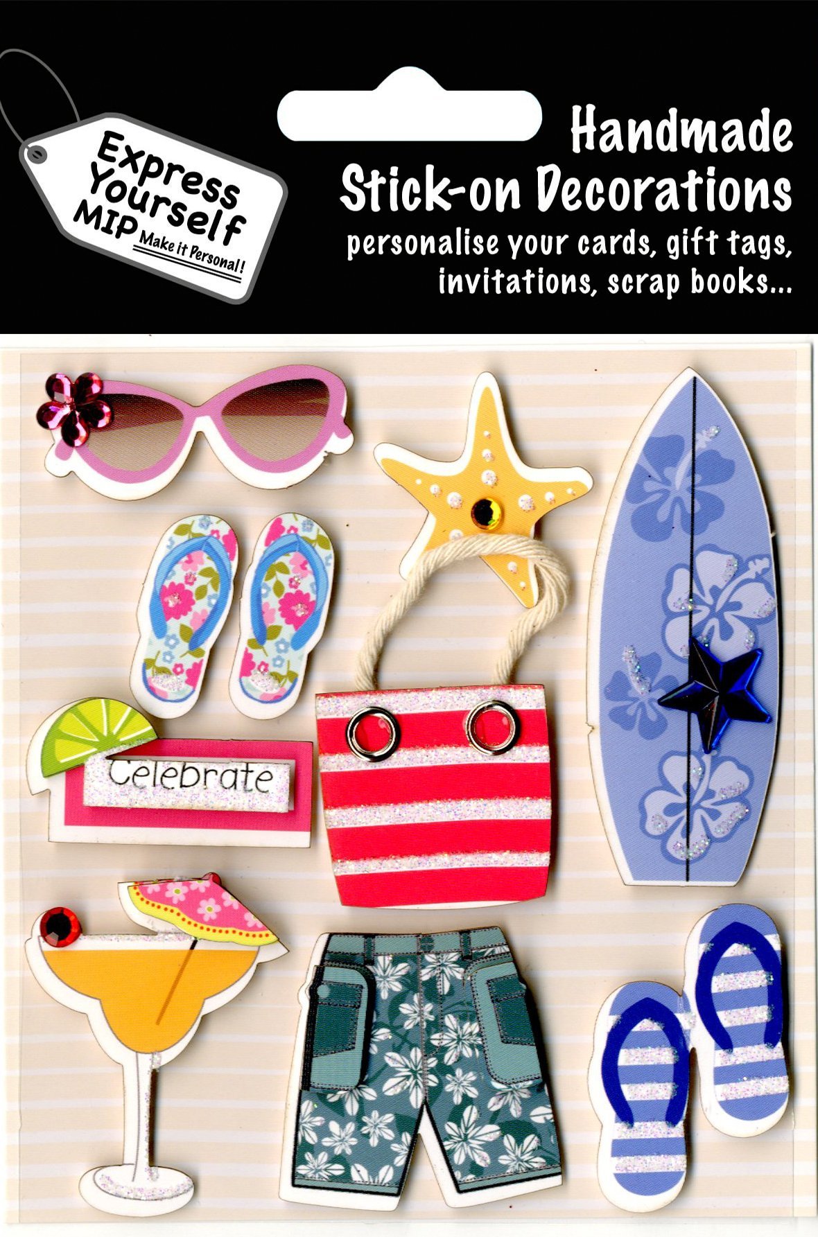 Express Yourself Mip Multicolor Self-Adhesive Beach Accessories Toppers - Ideal For Card Making, Scrapbooking, Papercrafts, Children's Crafts