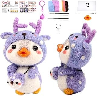 Needle Felting Starter Kit, Needle Felting Kit, Needle Felting Supplies with Wool Roving Felting Needles Foam Mat Instructions, Needle Felting Beginner kit for DIY Decoration(Purple Deer)
