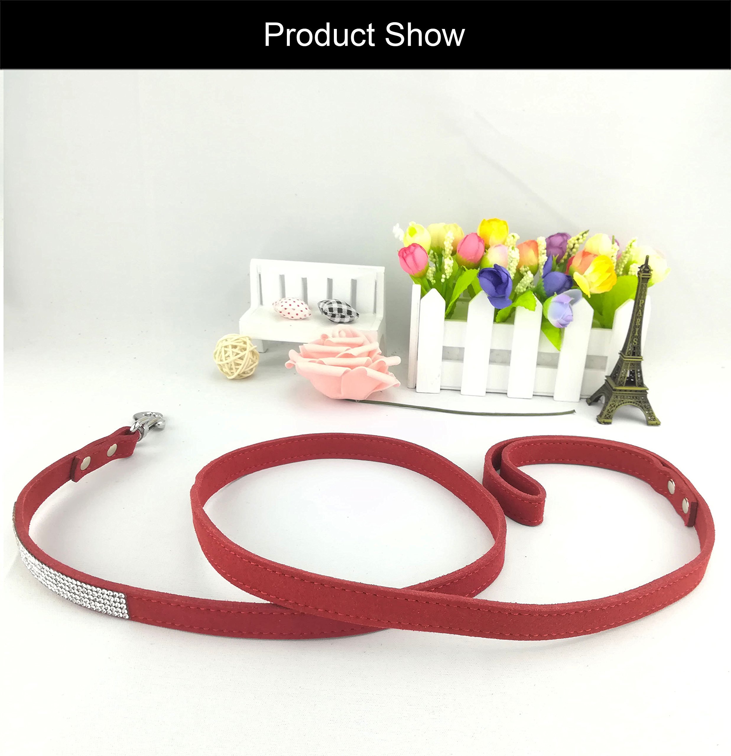 Newtensina Pets Leashes Suede Soft Puppies Leash Dog Lead with Diamante for Dogs - Red - Image 2