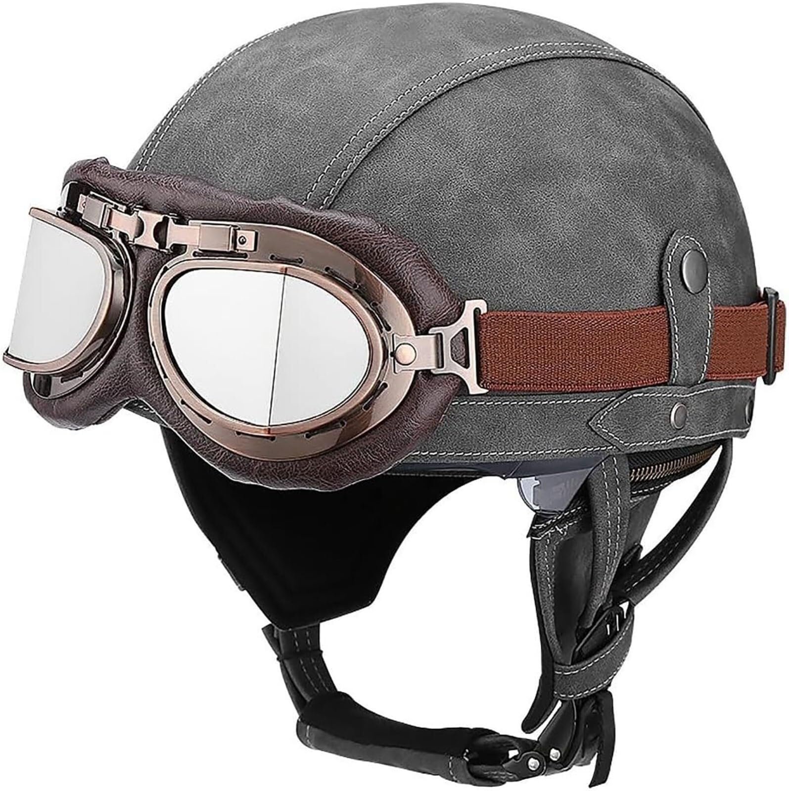 Półkask motocyklowy Vintage skórzany kask motocyklowy w stylu niemieckim Czapka z czaszką z goglami, kask motocrossowy w stylu retro z certyfikatem ECEDOT