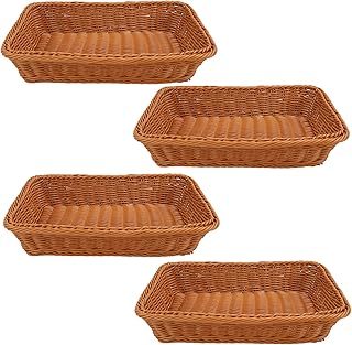 YOUNTHYE 4PCS Wicker Basket, 35x25CM Large Wicker Storage Basket Hamper Rectangle Bread Basket Storage Stackable for Home Kitchen Restaurant Supermarkets