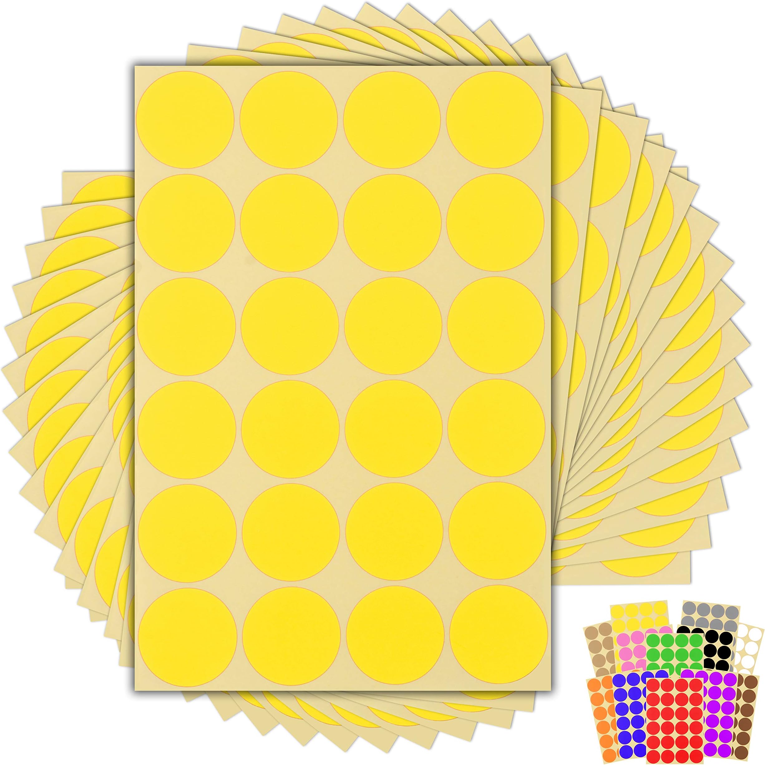 360 x Yellow Sticky Dots - 32mm - Round Colour Coding Dot Stickers - 15 Sheets