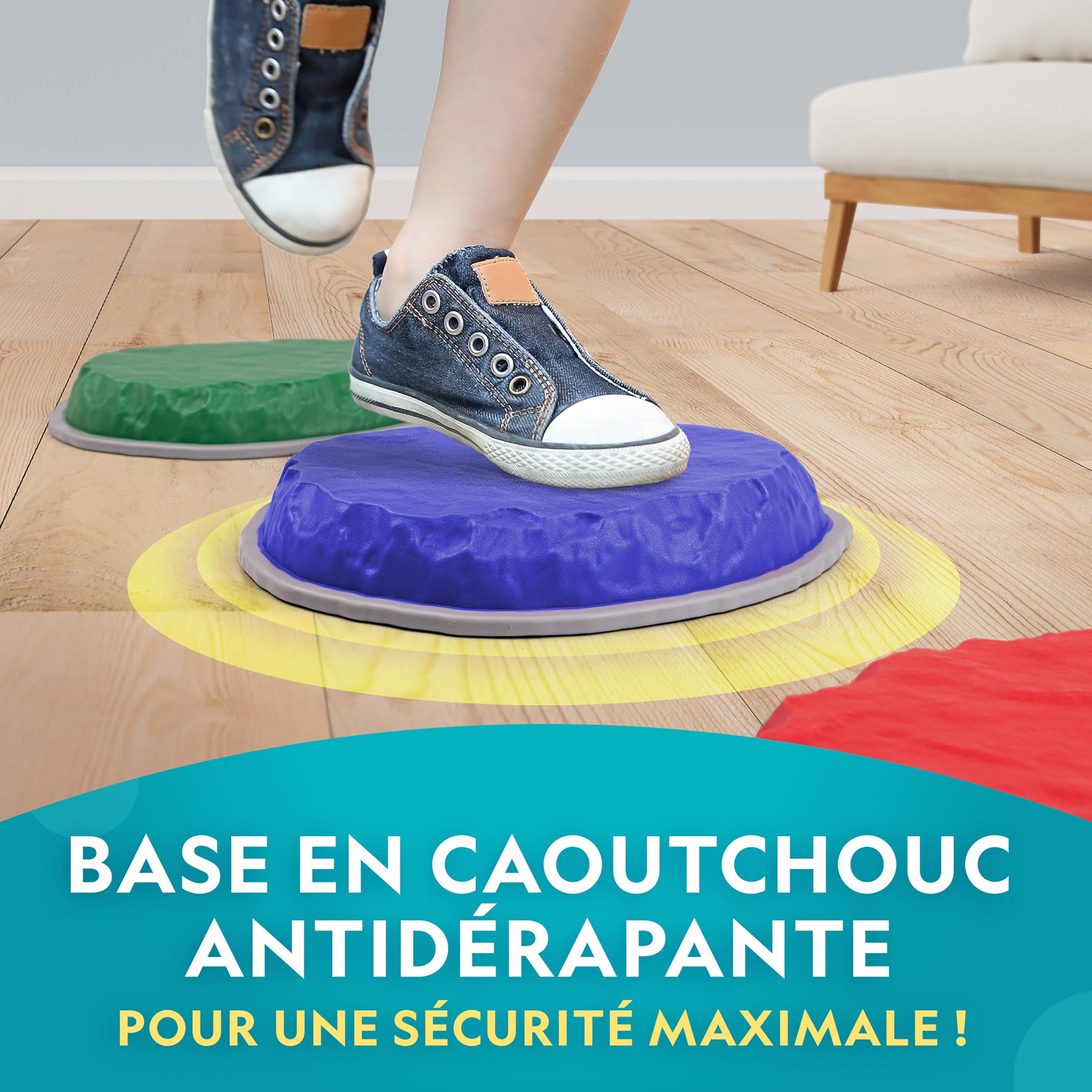 National Geographic Kids Jumbo Pierres D’Équilibre – 12 Pierres Antidérapantes 3 Hauteurs Dé en Mousse Cartes Play & Learn Parcours Obstacles Intérieur Extérieur Enfants 3+