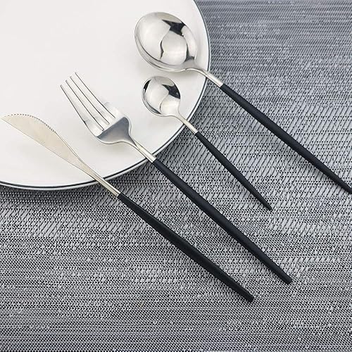 Miniatura 4 de JASHII Juego de cubiertos de acero inoxidable, 8 piezas de cubiertos 18/10, incluyendo tenedor, cucharas, cuchillo, juego de utensilios de servicio