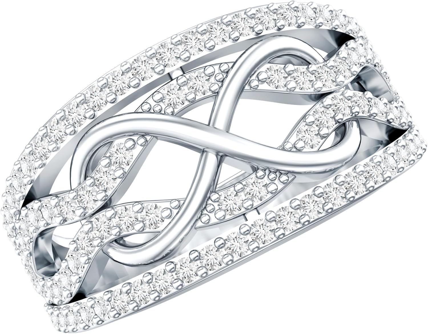 Certified Moissanite Designer Infinity Band in Silver, D-Vs1 Quality, Moissanite Wedding Ring - Ready To Gift
