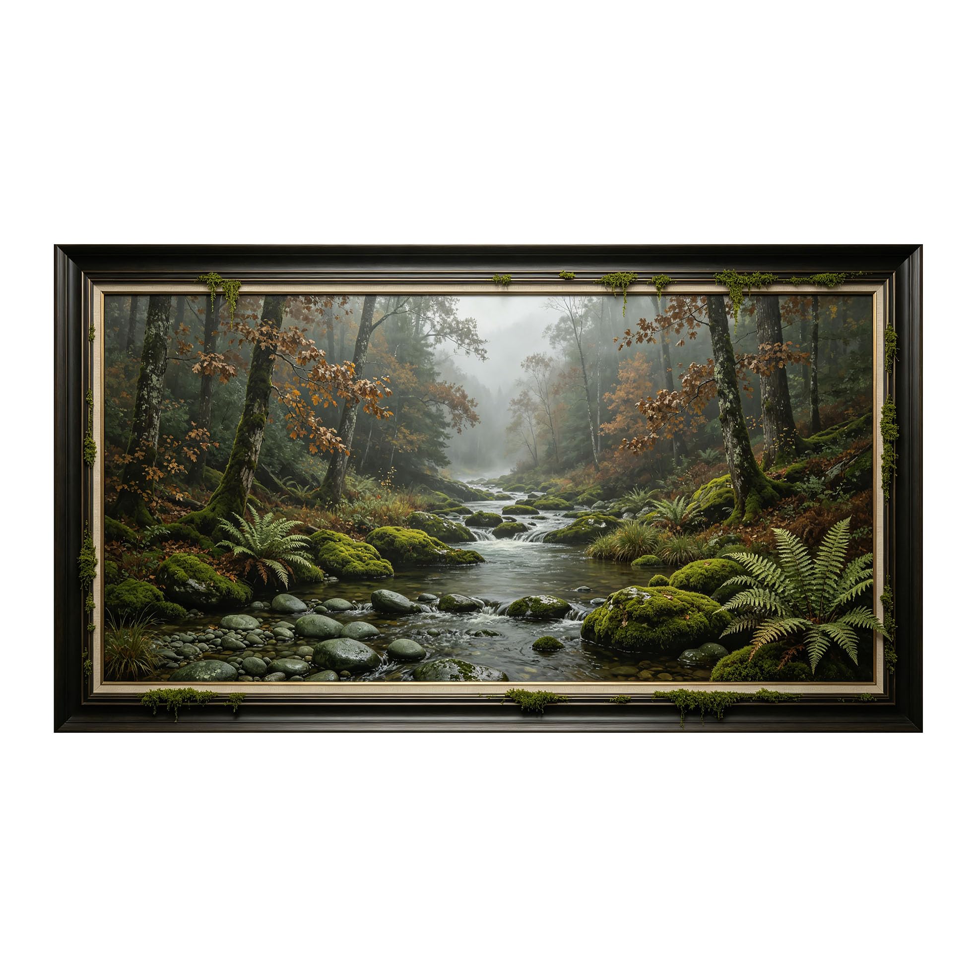 Yzpallescene 3D Framed Wall Art 50cm×100cm Misty Mountain River Waterfall Realistic Landscape Large Size SelfAdhesive Removable Wall Decor Prints Artwork for Living Room Bedroom Office