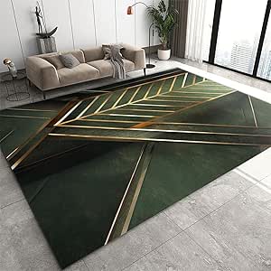 Geometric Lines Graphic Area Rug, Retro Green Living Room Rugs, Large ...