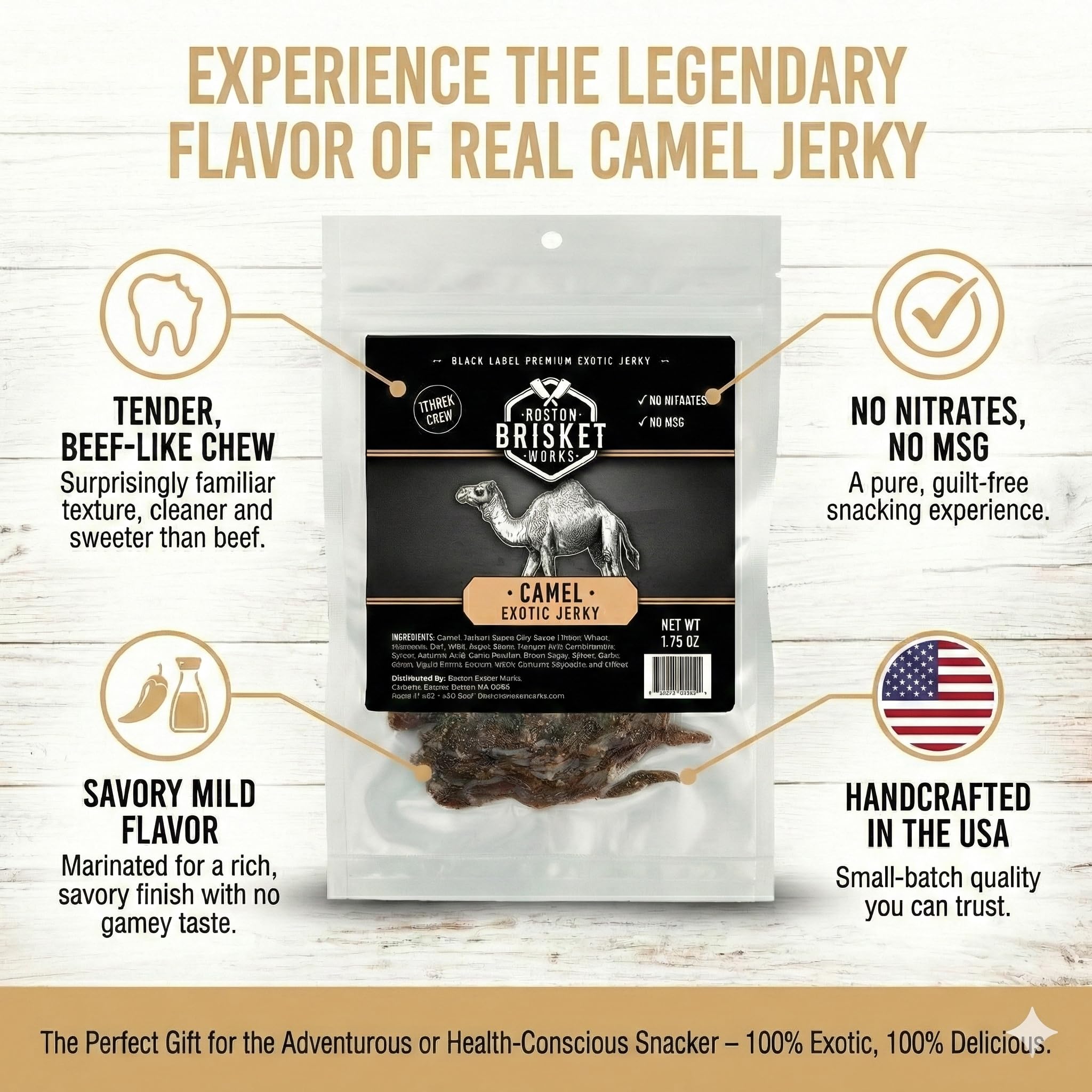 CAMEL JERKY – 100% Camel Meat - Exotic Wild Game Snack - 4