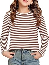 Demegimi Langarmshirt Mädchen Gestreift Rundhals Kinder Shirt Langarm Baumwolle Basic Oberteil Freizeitshirt für Mädchen 5-14 Jahre