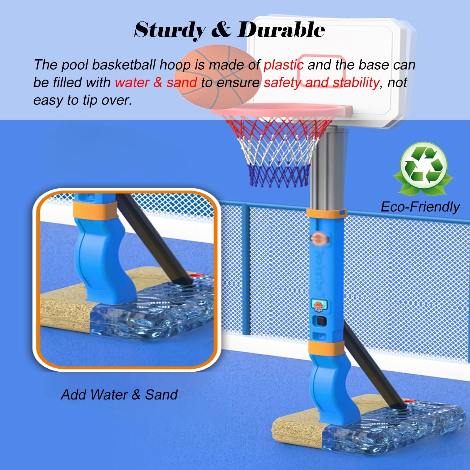 Canestro da piscina Robusto E Durevole Set Da Basket Per Piscina Regolabile In Altezza, Canestro Da Piscina Assemblato Con Base Robusta Per Il Divertimento Estivo Di Bambini/ Adolescenti E Adulti