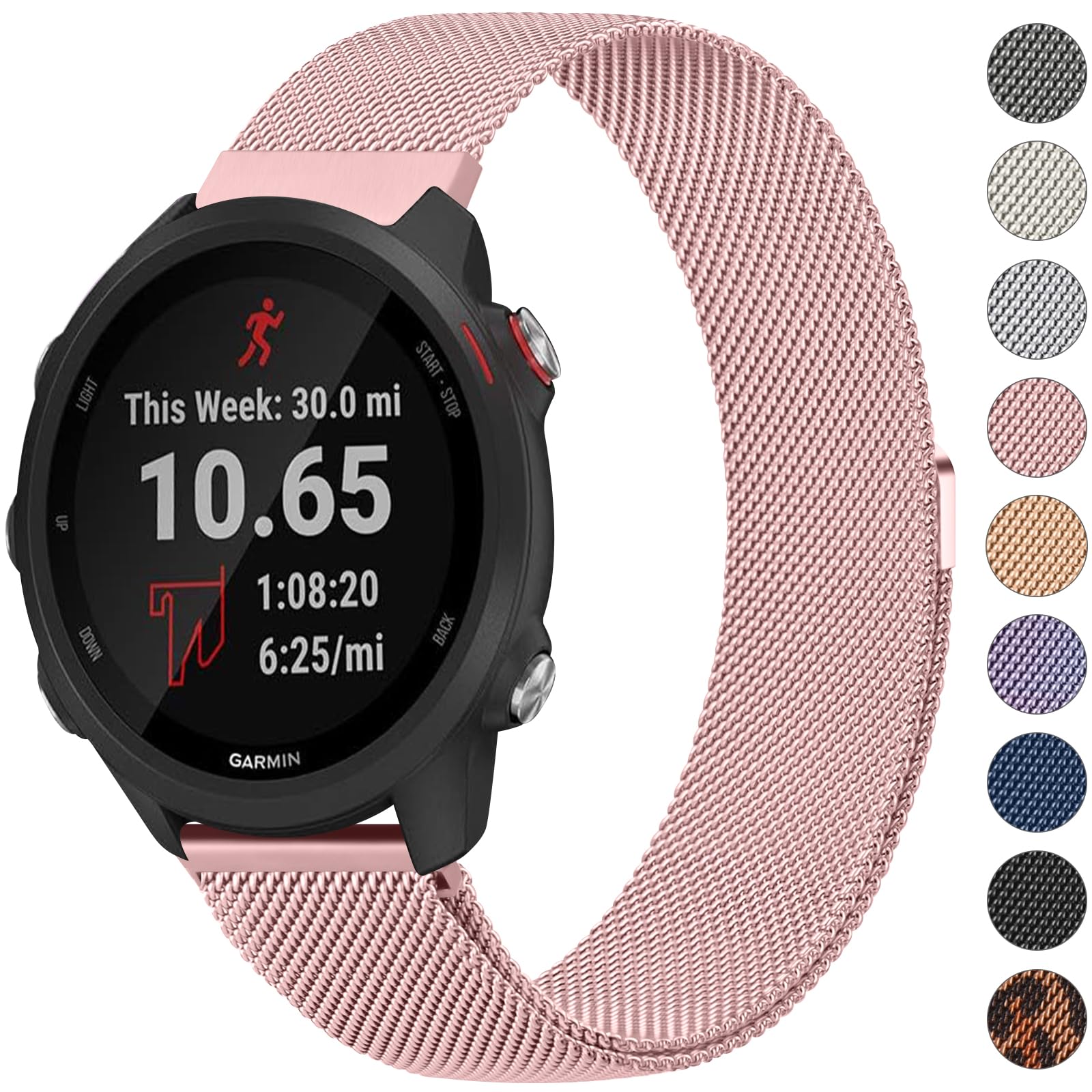 Meliya Stainless Steel Metal Replacement Band for Garmin Forerunner 245/55, Galaxy Watch 6/5/4, Forerunner 165/158, Vivoactive 3/5 Band