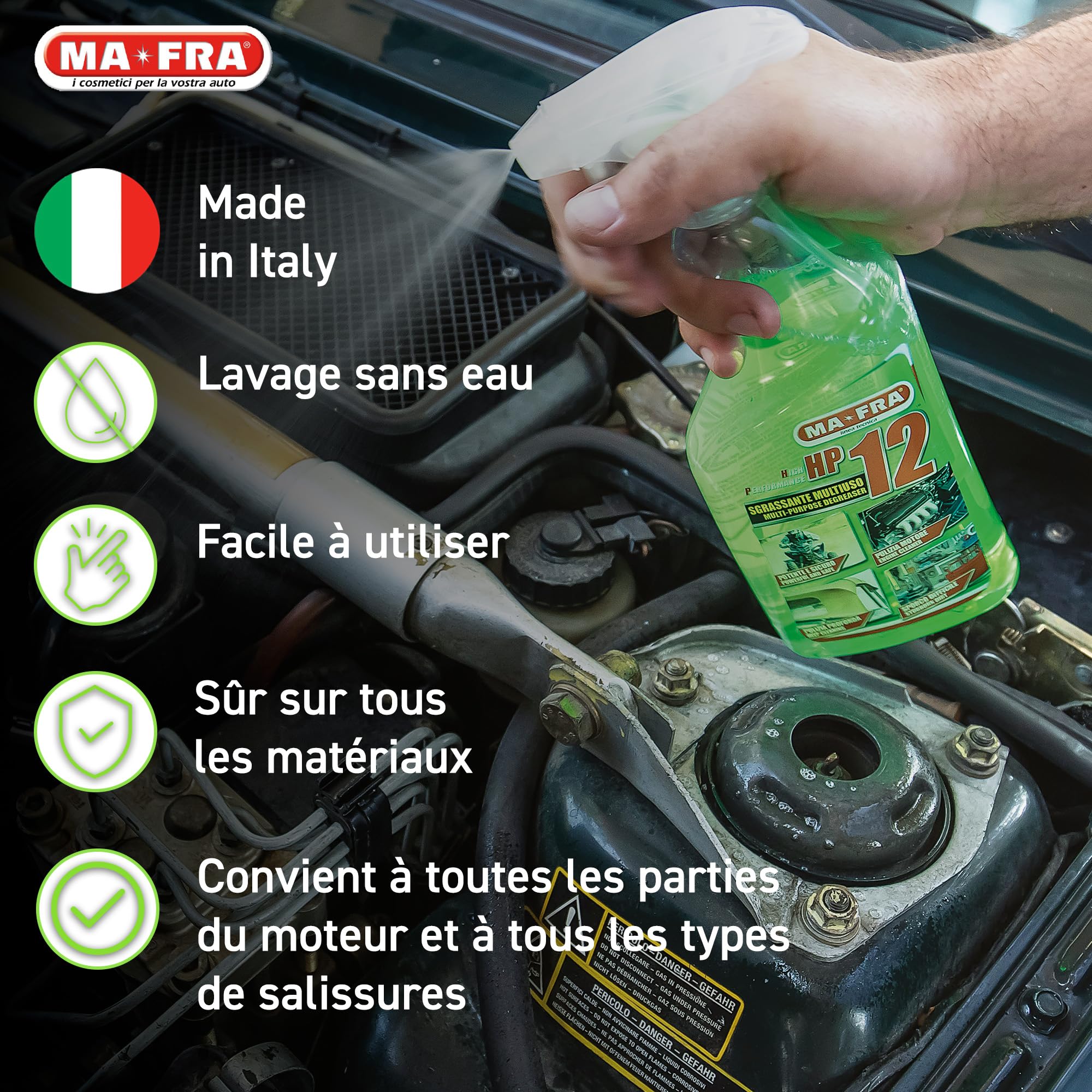 Mafra, HP12, Dégraissant universel multi-usages avec formule active, convient à toutes les surfaces, puissant et sans danger pour les pièces traitées, idéal pour le nettoyage des voitures 4500ml