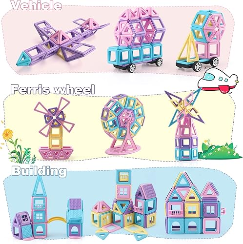 Miniatura 5 de AOMIKS Bloques de construcción magnéticos de 154 piezas, educativos e inspiradores, bloques de apilamiento magnéticos, mini azulejos magnéticos,