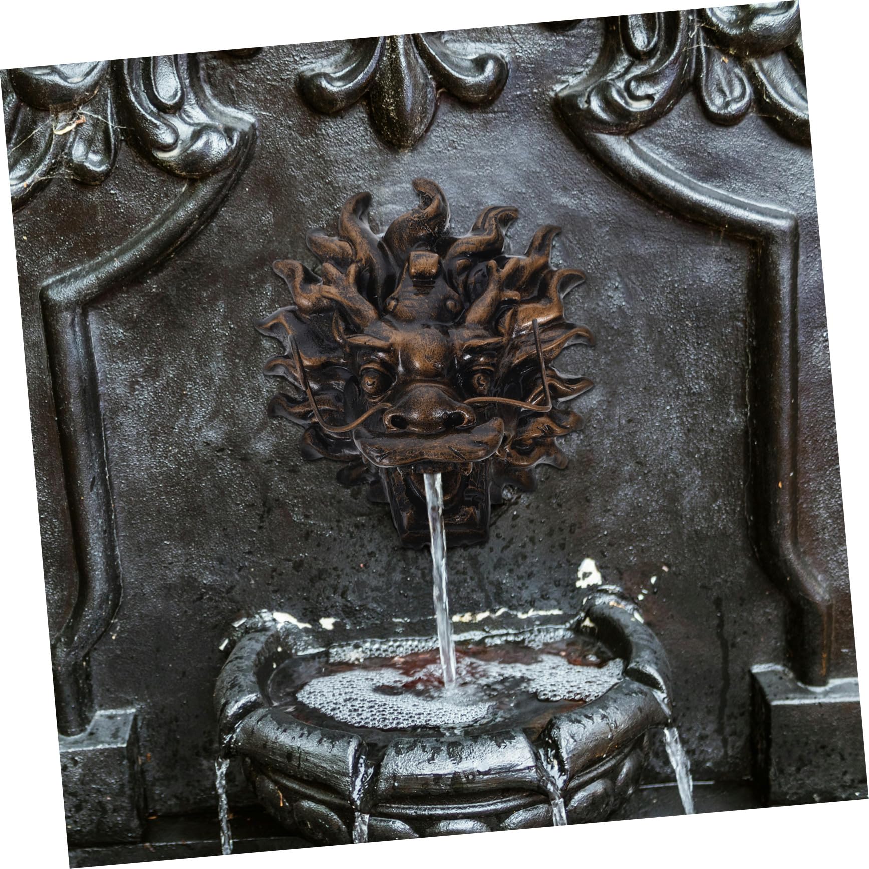 BESTonZON Muro Testa di Drago Facile Installazione in Resina Design Versatile Fontana da Giardino per Esterni e Villa Elegante