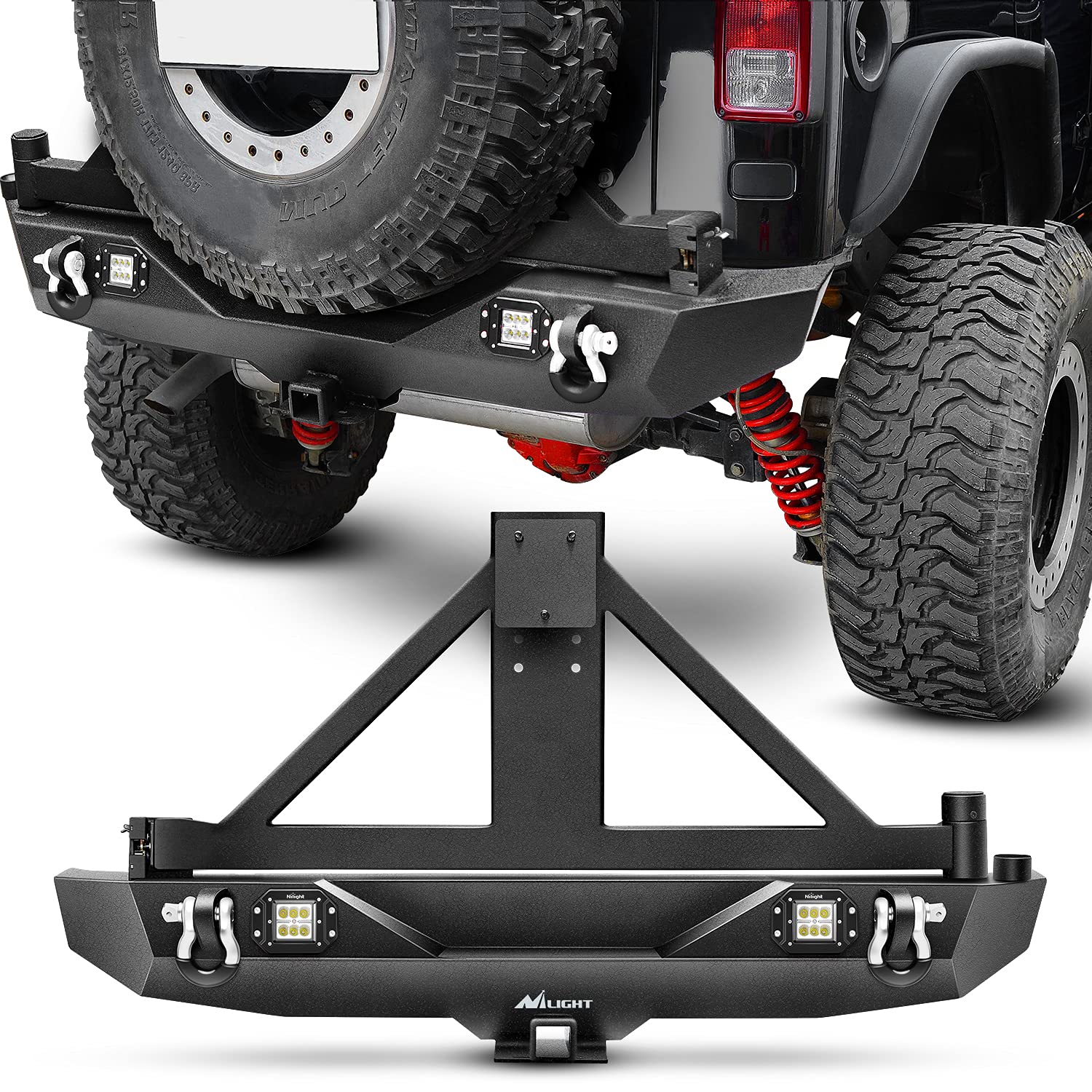 Photo 1 of Nilight Rear Bumper & Spare Tire Rack & Hitch Receiver w/2 LED Lights Compatible for 2007-2018 Wrangler JK for 2007-2018 Wrangler JK & Unlimited