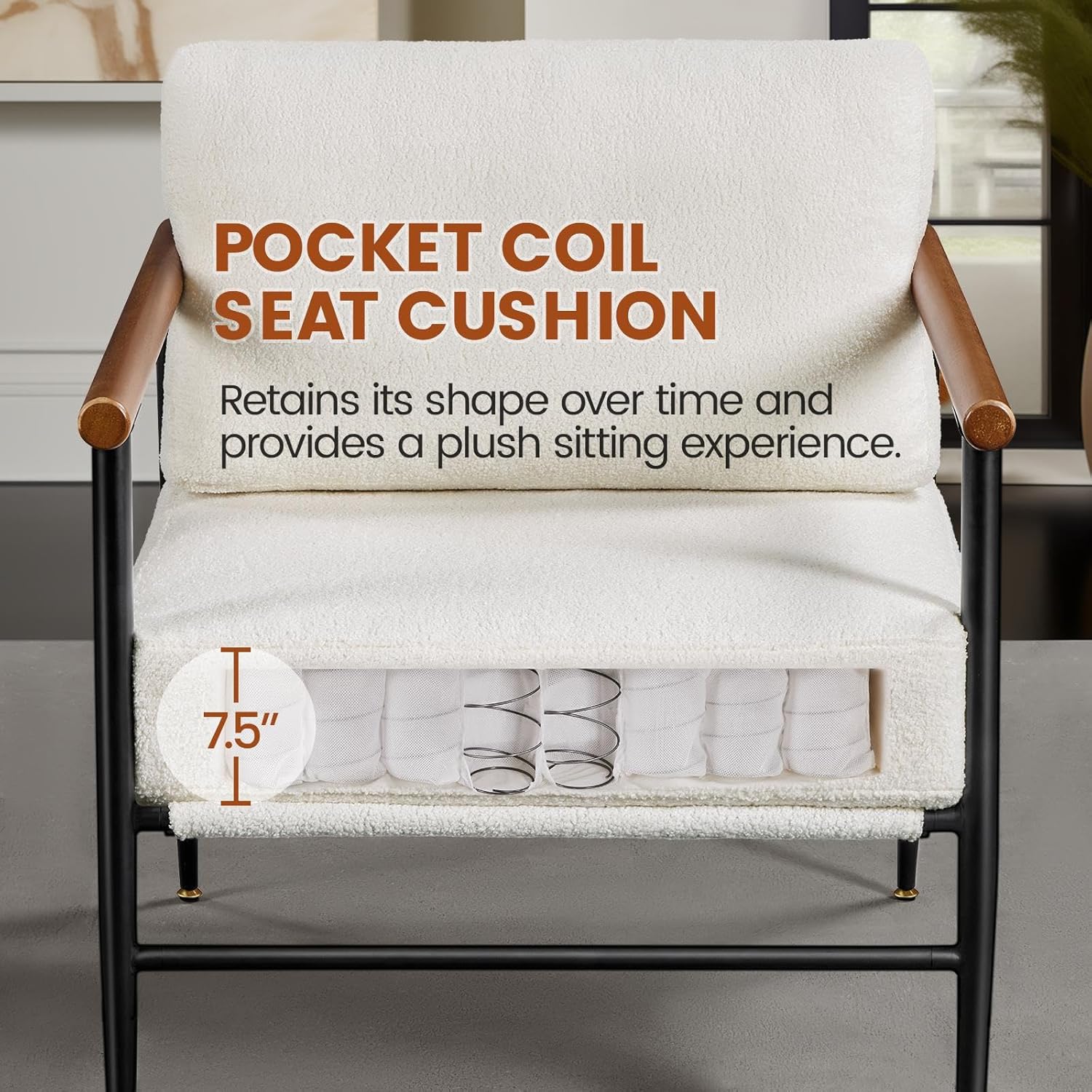 Yaheetech Accent Chair, Modern Vanity Chair, Boucle Fabric Lounge Chair with Metal Frame, Plush Back Pillow and Seat Cushion Pocket Coil Seat for Living Room Bedroom Makeup Room, Ivory, 2pcs