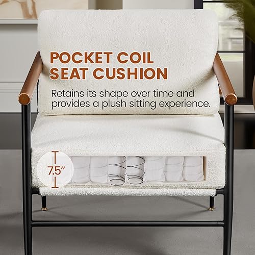 Miniatura 5 de Yaheetech Silla decorativa Boucle moderna, silla de lectura con marco de metal, almohada de respaldo de felpa y cojín de asiento para sala de estar,