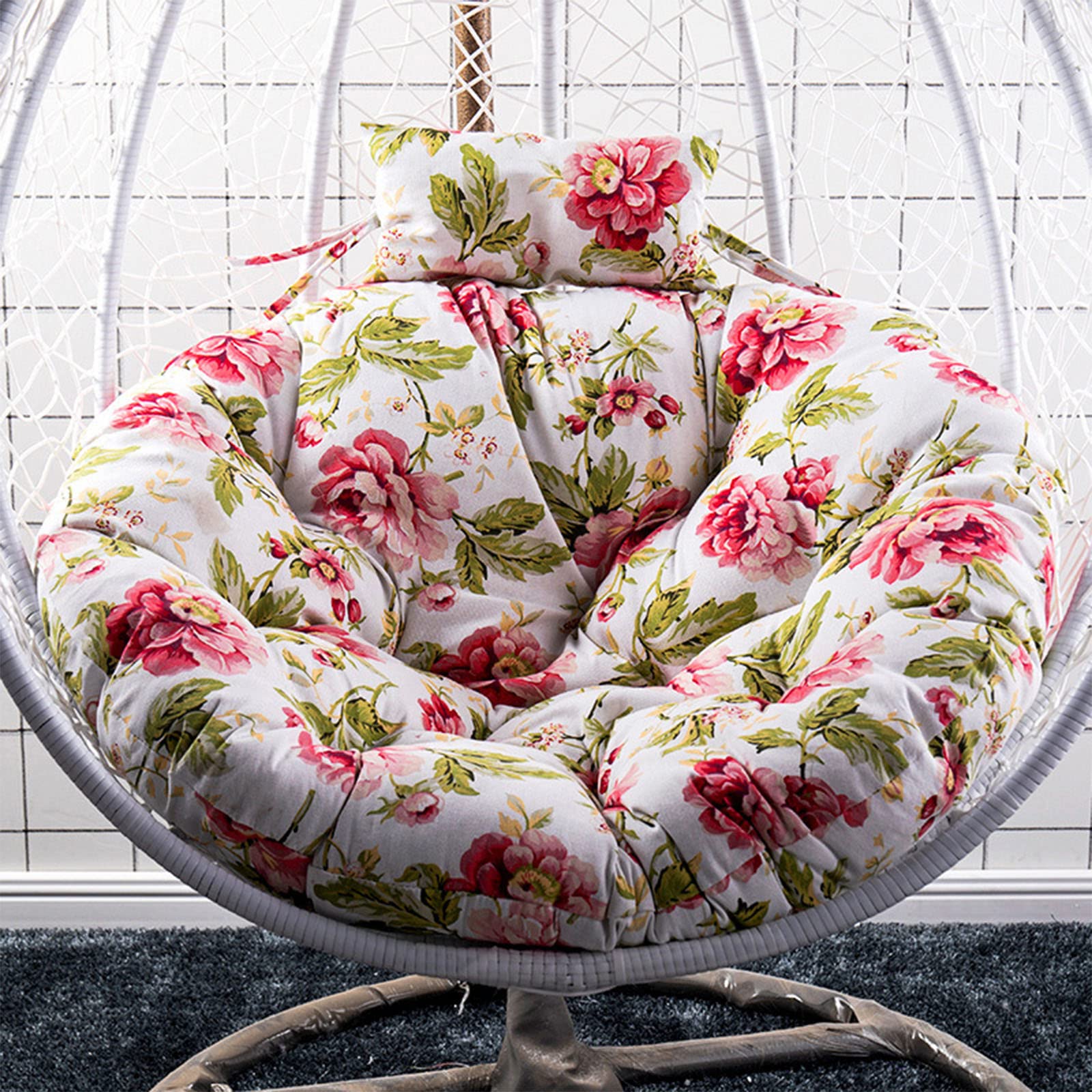 Egg Chair Cushion Replacement, Outdoor Hanging Swing Chair Seat Cushion, Large Thicken e Hammock Chair Cushion with pillow, Washable Garden Chair Mat Pads Floral,N,120cm
