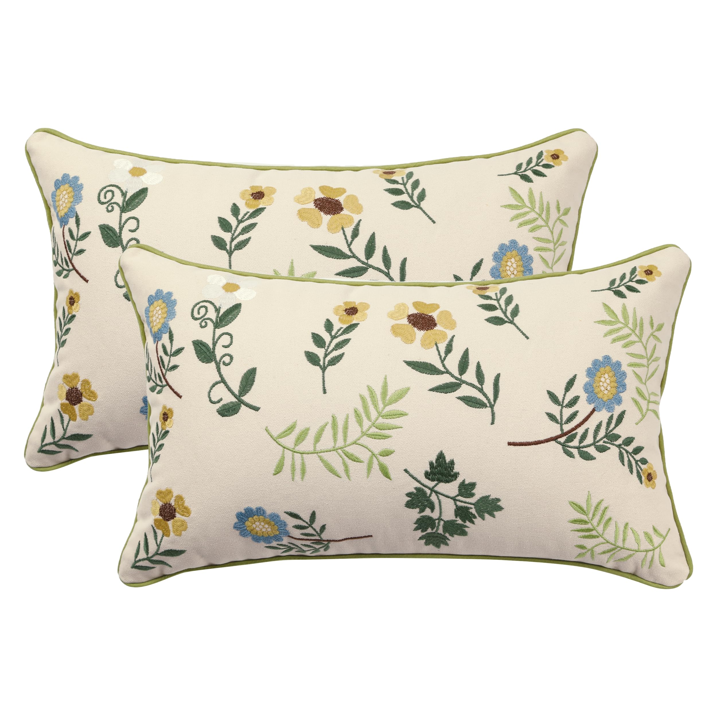 Tosleo Decorative Pillowcases 12x20 inch Pack of 2 Embroidered Throw Pillow Covers Farmhouse Pillow Cushion Cases Boho Home Decor Square Floral Pillow Case(Small Crushed Flower)
