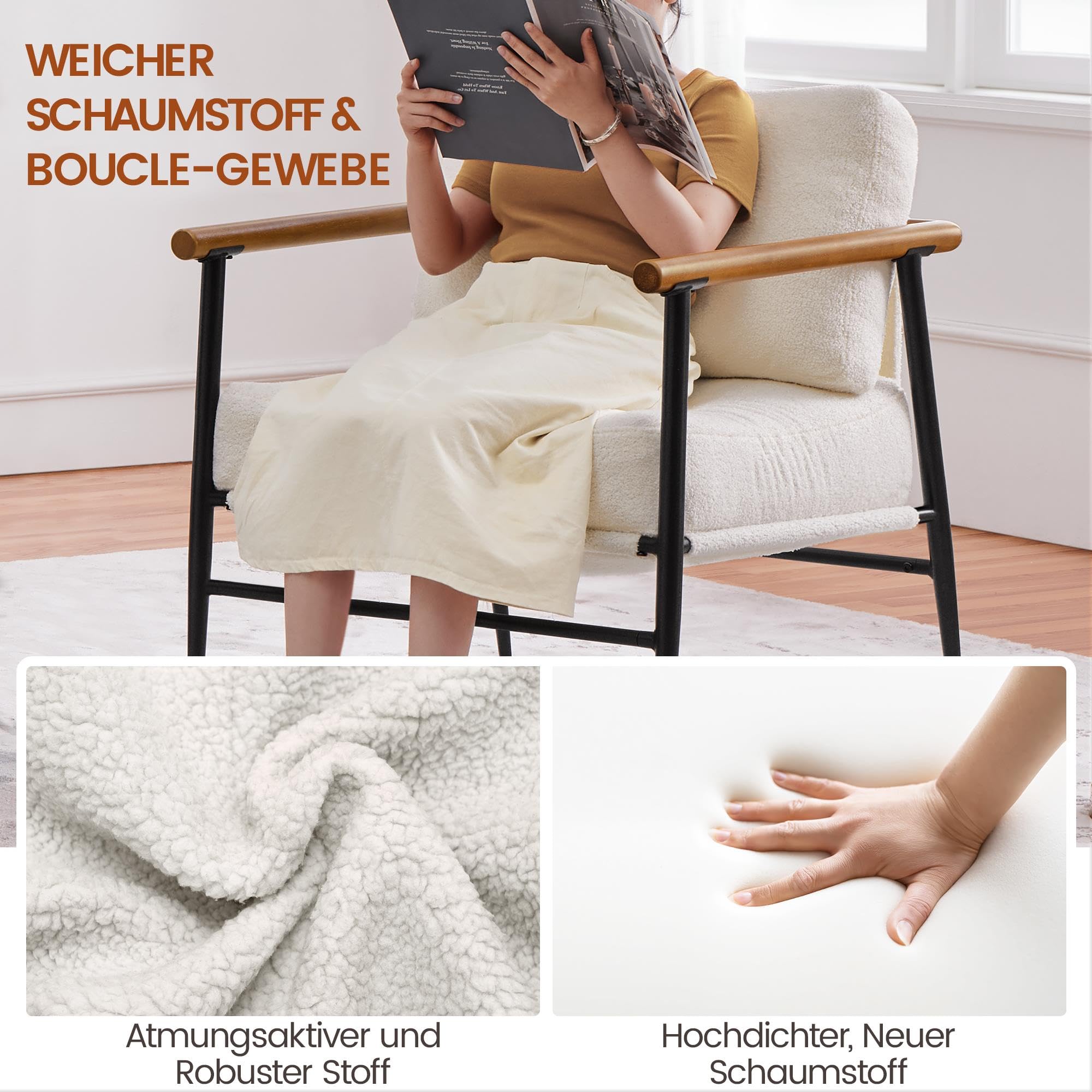 Yaheetech Sessel Wohnzimmer Polstersessel aus atmungsaktivem Stoff & Armlehnen modern Loungesessel Relaxsessel bis 136 kg belastbar, für Wohnzimmer, Schlafzimmer Elfenbein