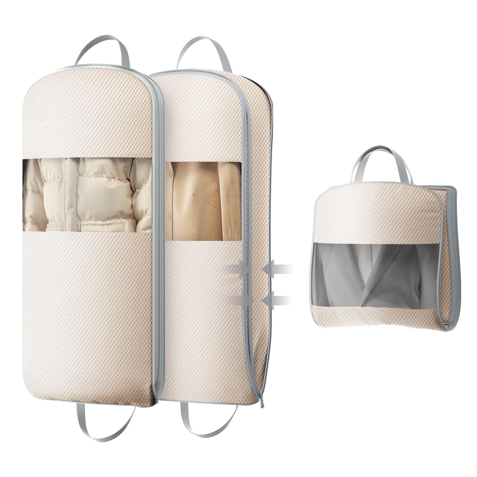 DIMJ 2 Pack 43" Space Saving Garment Bags for Hanging Clothes With Compression Zipper Carry Handles and Window, Washable Suit Bag for Dress, Clothes, Coats, Down Jacket, Closet, Moving, Travel