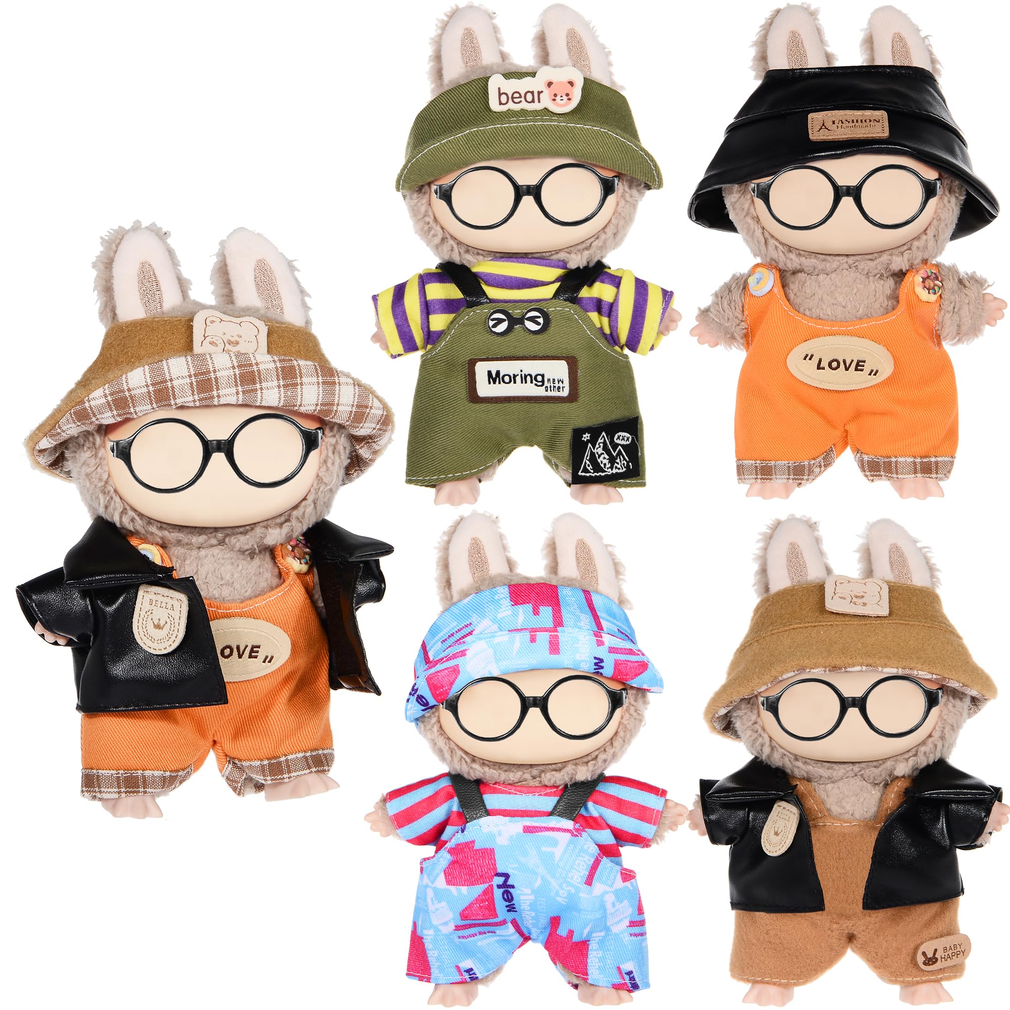 Total 4 Sets Fashion Doll Clothes Accessories for 17cm Dolls Include: 4 Hats, 4 Pants