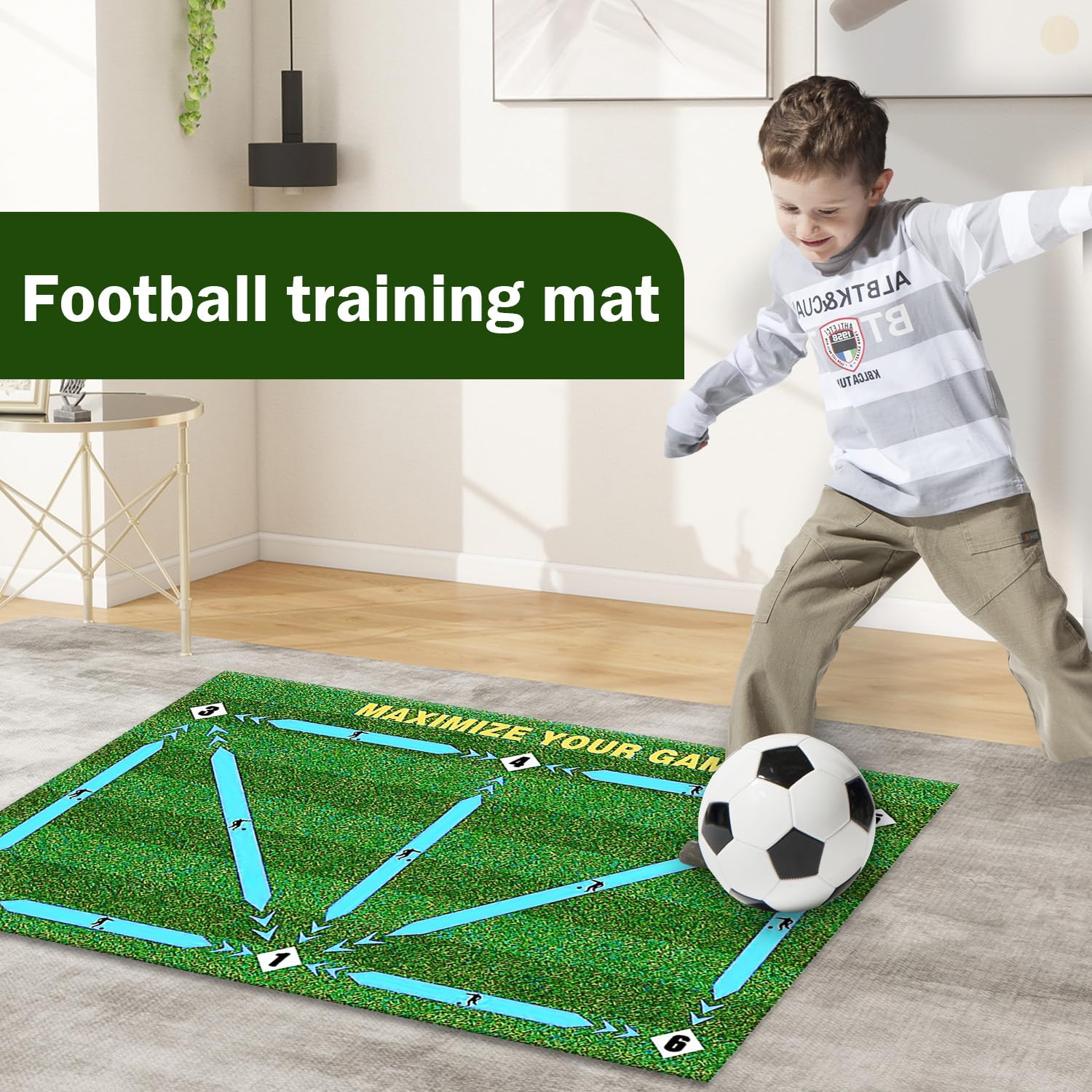 Tappetino antiscivolo per allenamento calcistico, 60 x 90 cm, grande tappetino da calcio per controllo del dribbling, tappetino sportivo per bambini, adulti, per interni (blu)