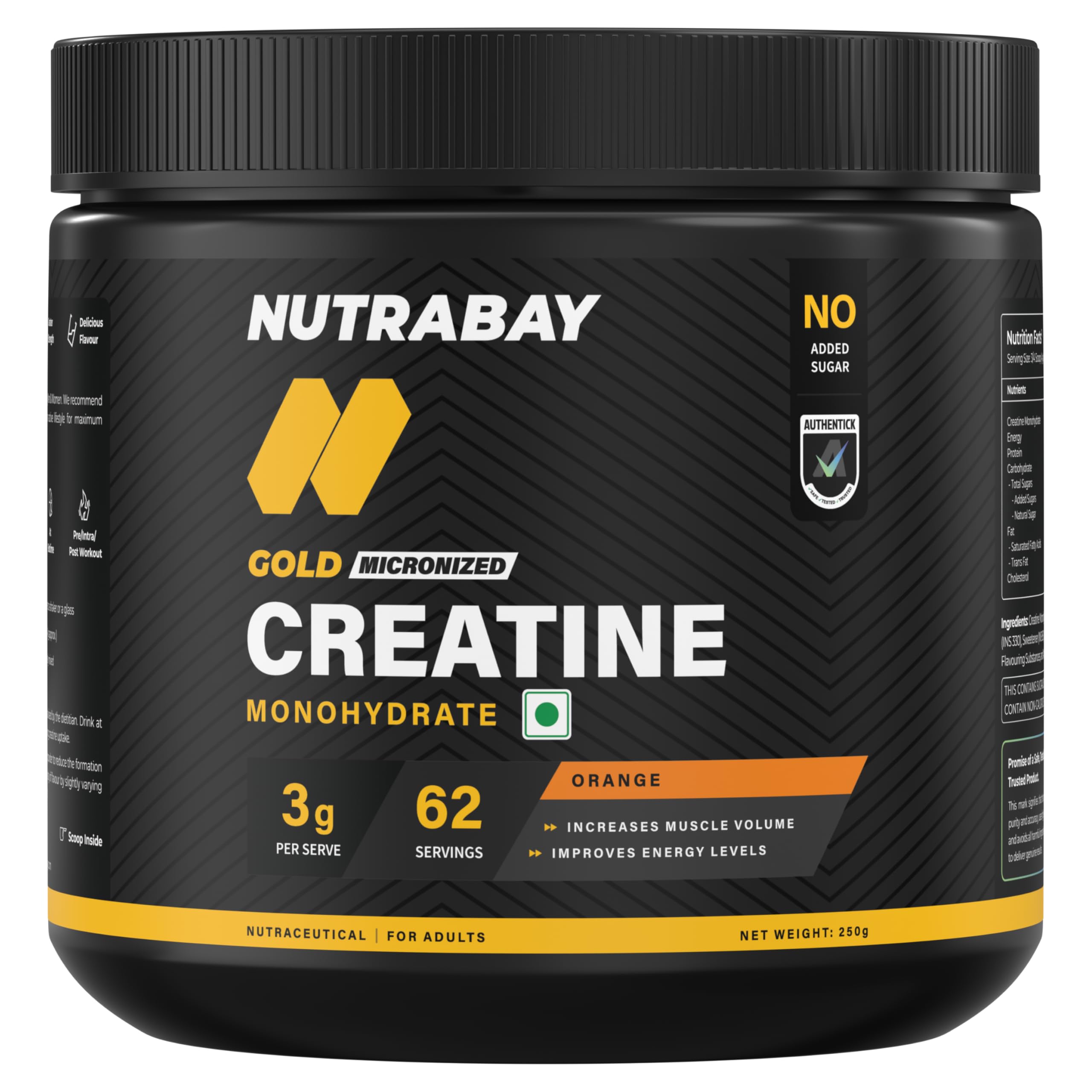 Nutrabay Gold Micronised Creatine Monohydrate Powder 3000 mg Creatine per Serving, NABL Lab Tested – Increases Muscle Mass, Strength & Power – Pre/Post Workout Supplement – 250 g, Orange-image-9