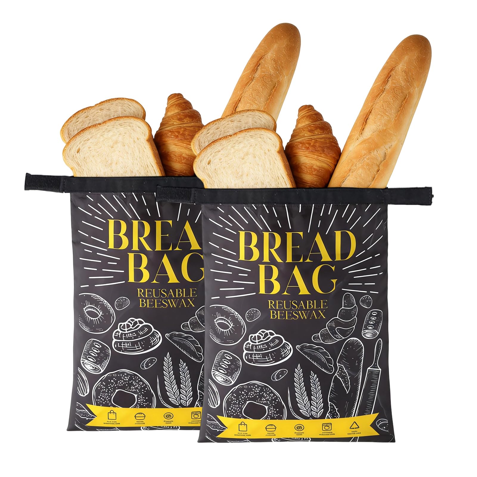 2 Bolsas Reutilizables de Pan 43 x 31 cm, Doble Capa Impermeable y Rsistente Al Aceite Grado Alimenticio para Masa Madre