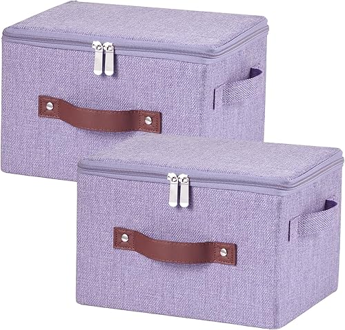 Miniatura 19 de Contenedores de almacenamiento con tapa con cremallera de tela de algodón y lino, cestas de almacenamiento con tapa, cajas plegables lavables para