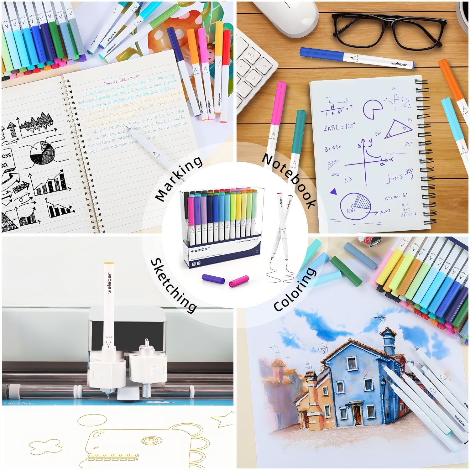 0.4 Tip Pen Set Compatible with Cricut Maker 3/Maker 4/Maker/Explore 3/4/Air 2/Air, Ultimate Fine Point Pen Set of 36 Pack Fine Point Pens for Writing, Drawing, DIY Crafts