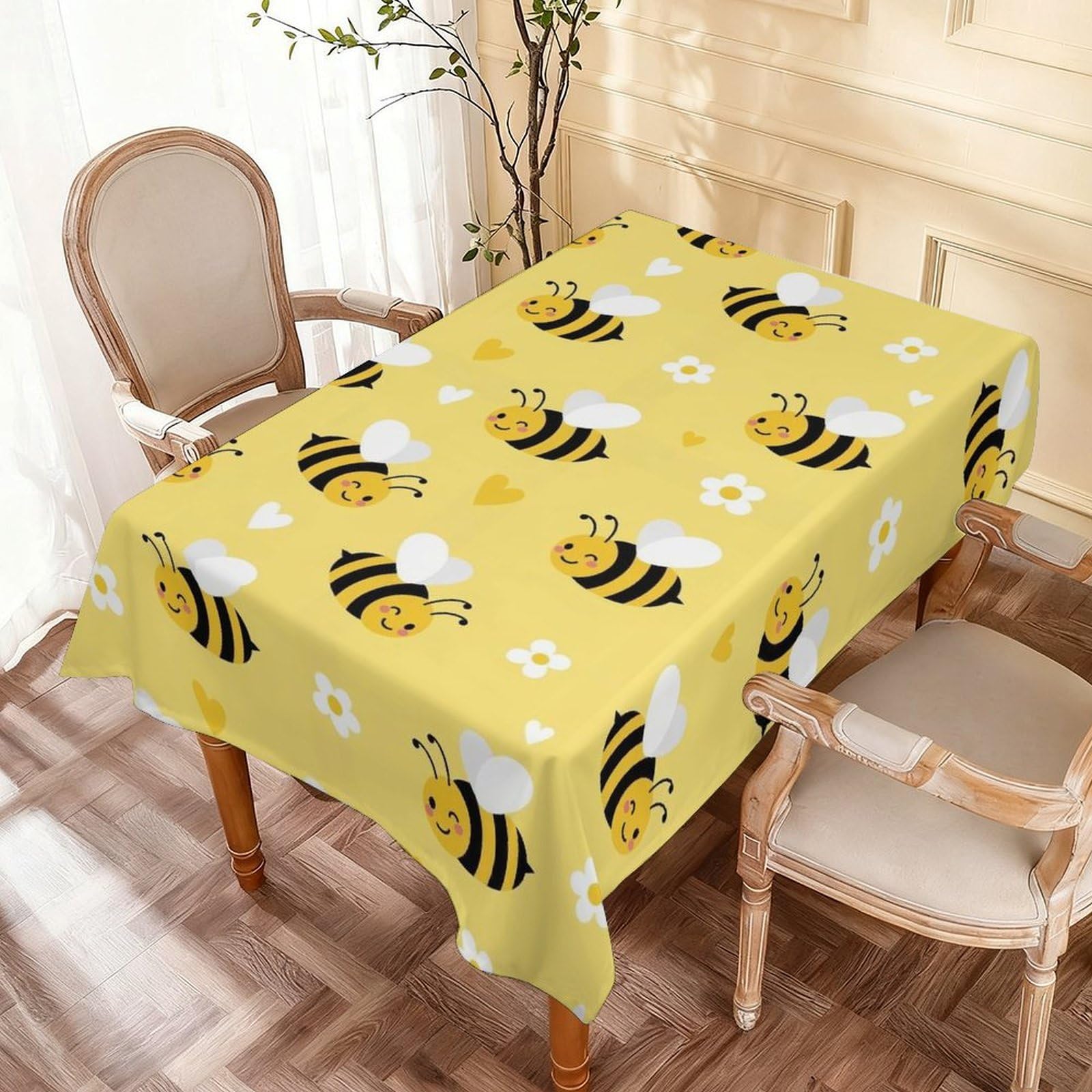 Nappe de table abeilles jaune clair 137x183 cm infroissable