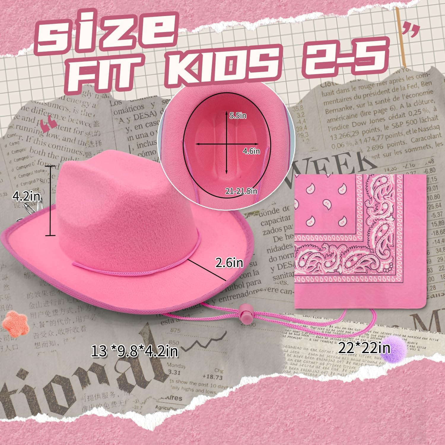 SeptCity Toddler Cowboy Hat and Blue Bandana for Age 2-5, Baby Infant Gift for Halloween Birthday Western Parties - Image 3