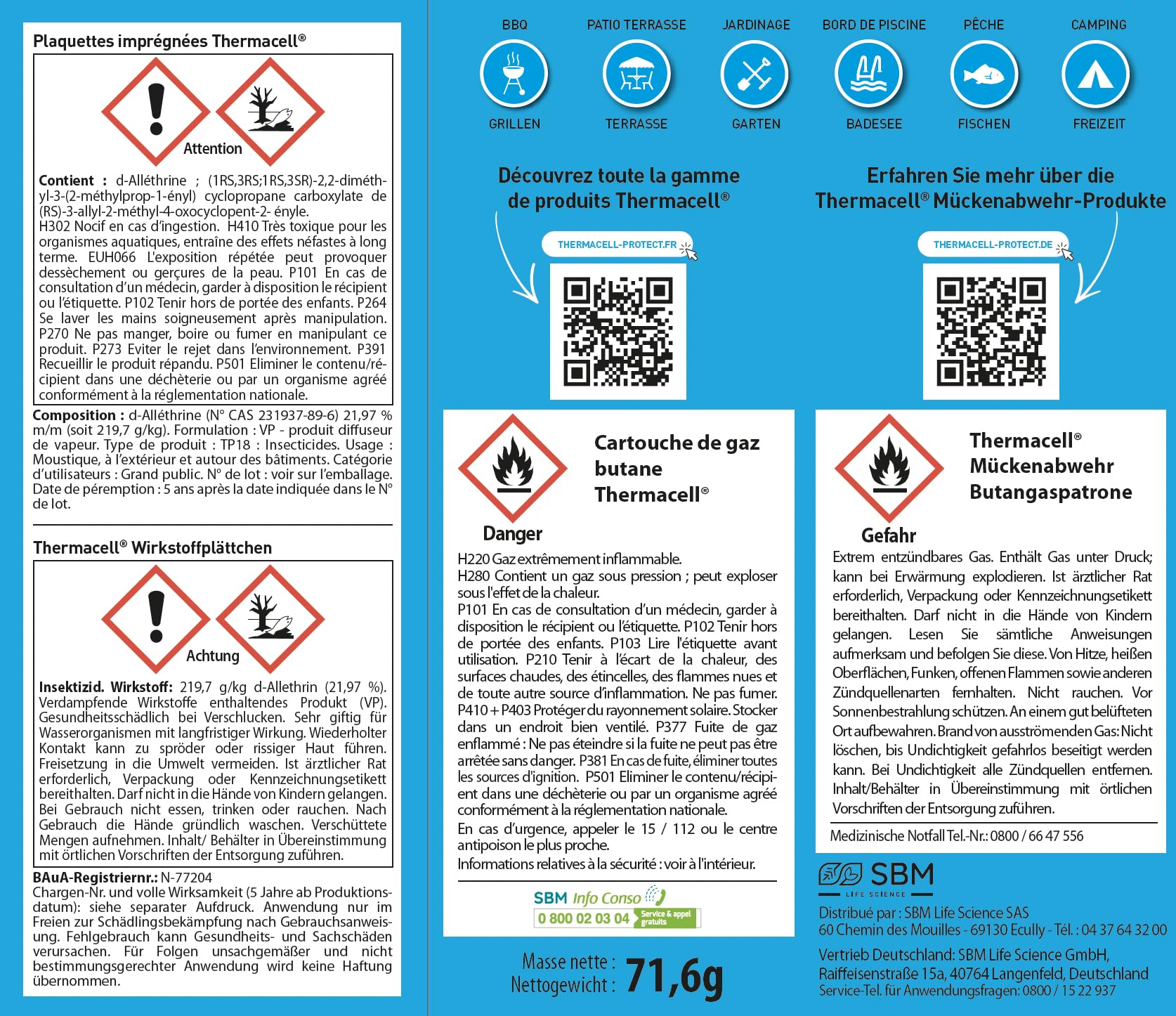 THERMACELL 10 ricariche anti-zanzare e zanzare, protezione efficace 20 m², compatibili con diffusori, nomadi e lanterne, durata 48 ore, 40 cartucce a gas + 120 piastrine, 10 confezioni