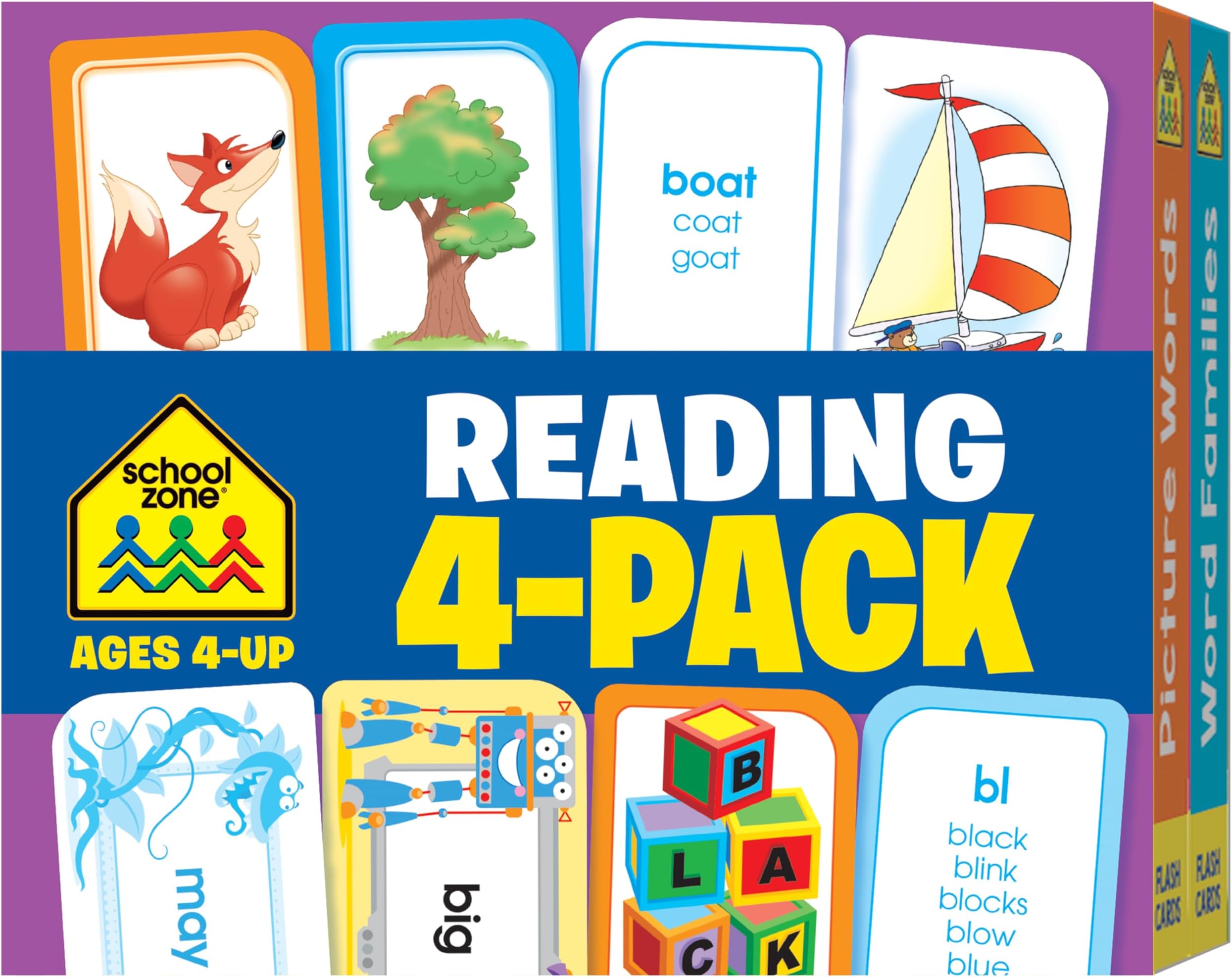 School Zone - Reading Flash Card 4-Pack - Ages 4 and Up, Short and Long Vowel Sounds, Combination Sounds, Rhyming, and More (Flash Card 4-pk) Cards – 6 February 2019