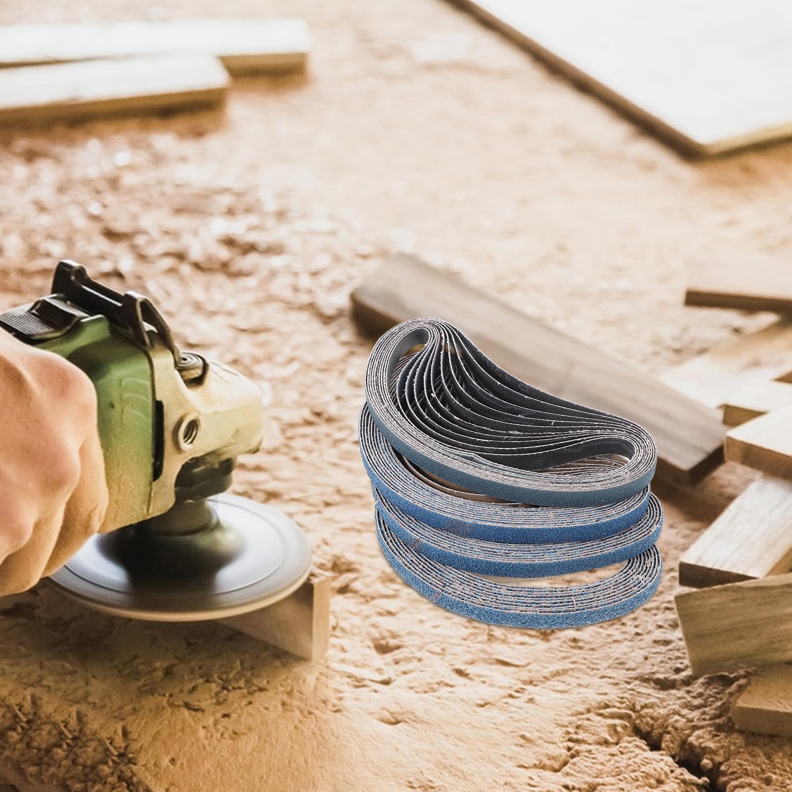 Bandas de Lijado Azul para Lijadora de Banda Precisión y Alta Eficiencia, 40 Piezas para Madera y Otros Materiales en Uso Industrial y Doméstico