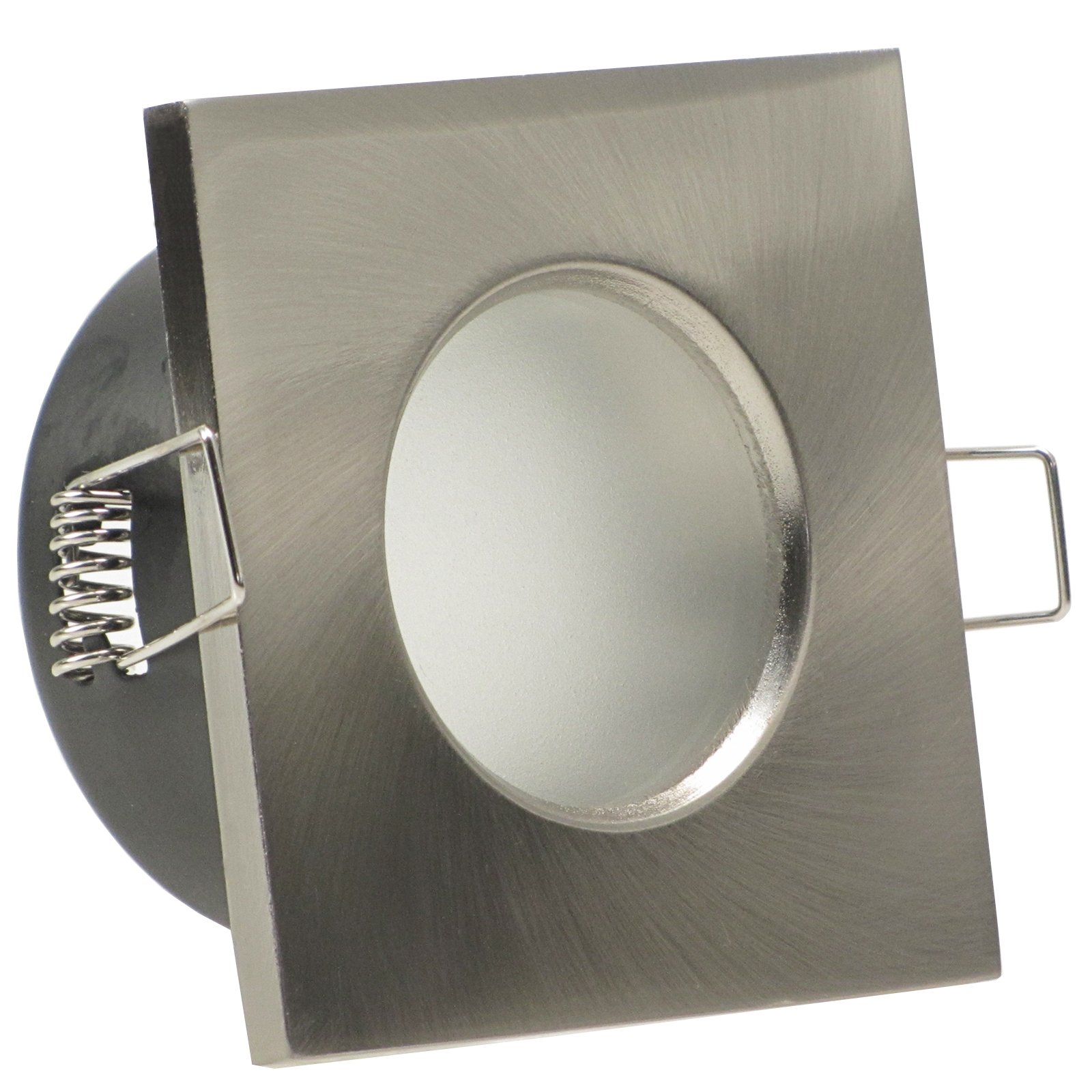 trendlights24 AQB LED Decken Einbaustrahler Bad IP65 4er Set 4W 12V & Trafo | Edelstahl Optik, eckig, Warmweiß, Niedervolt, GU5.3, Spot, austauschbar, Einbauleuchte, Dusche, Feuchtraum, innen, außen