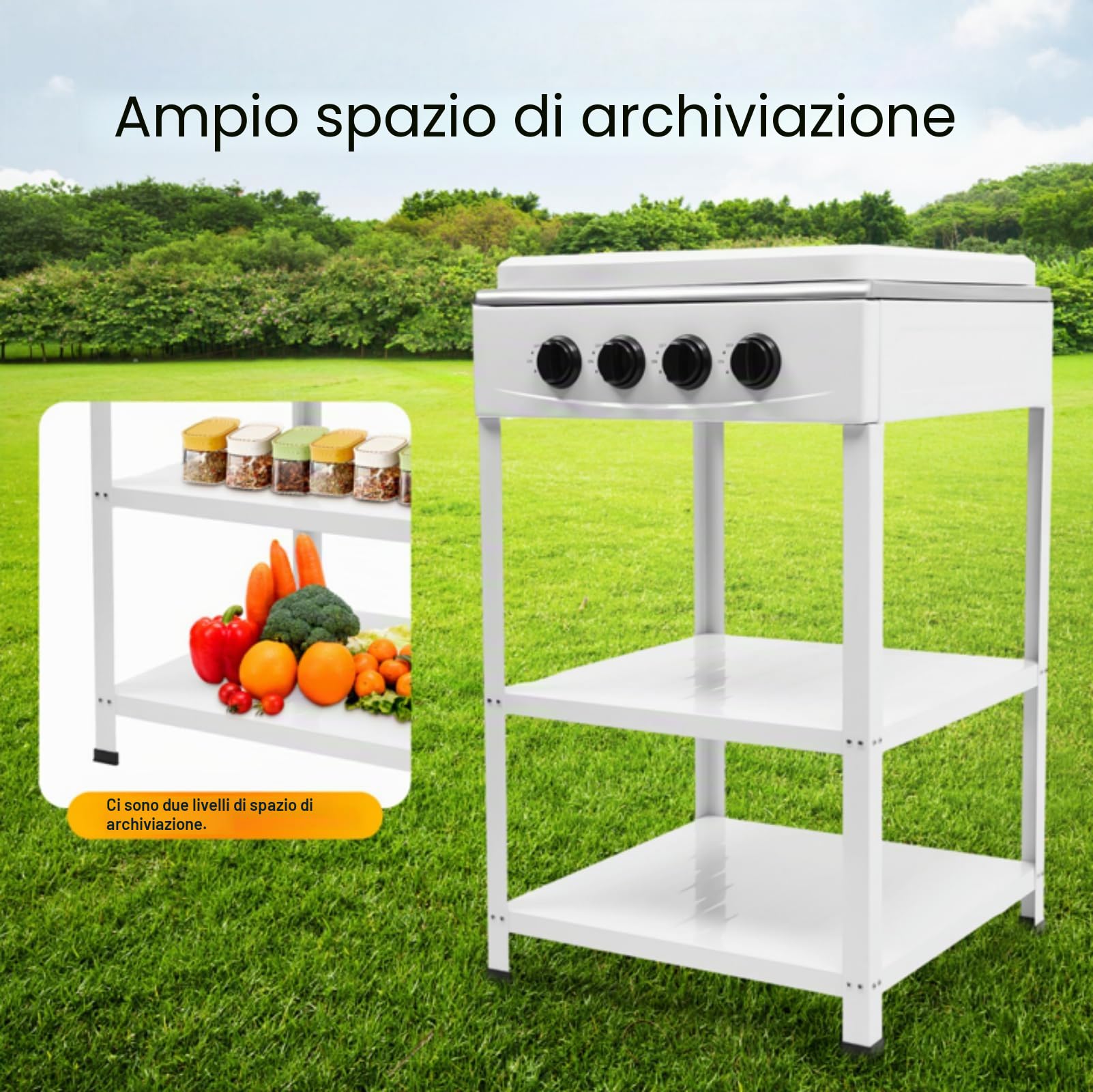 Fornello a gas 4 fuochi per famiglia e attività all'aperto - Efficienza di cottura - Facile utilizzo - Ideale per campeggio e emergenze - Bianco- Pratico e affidabile