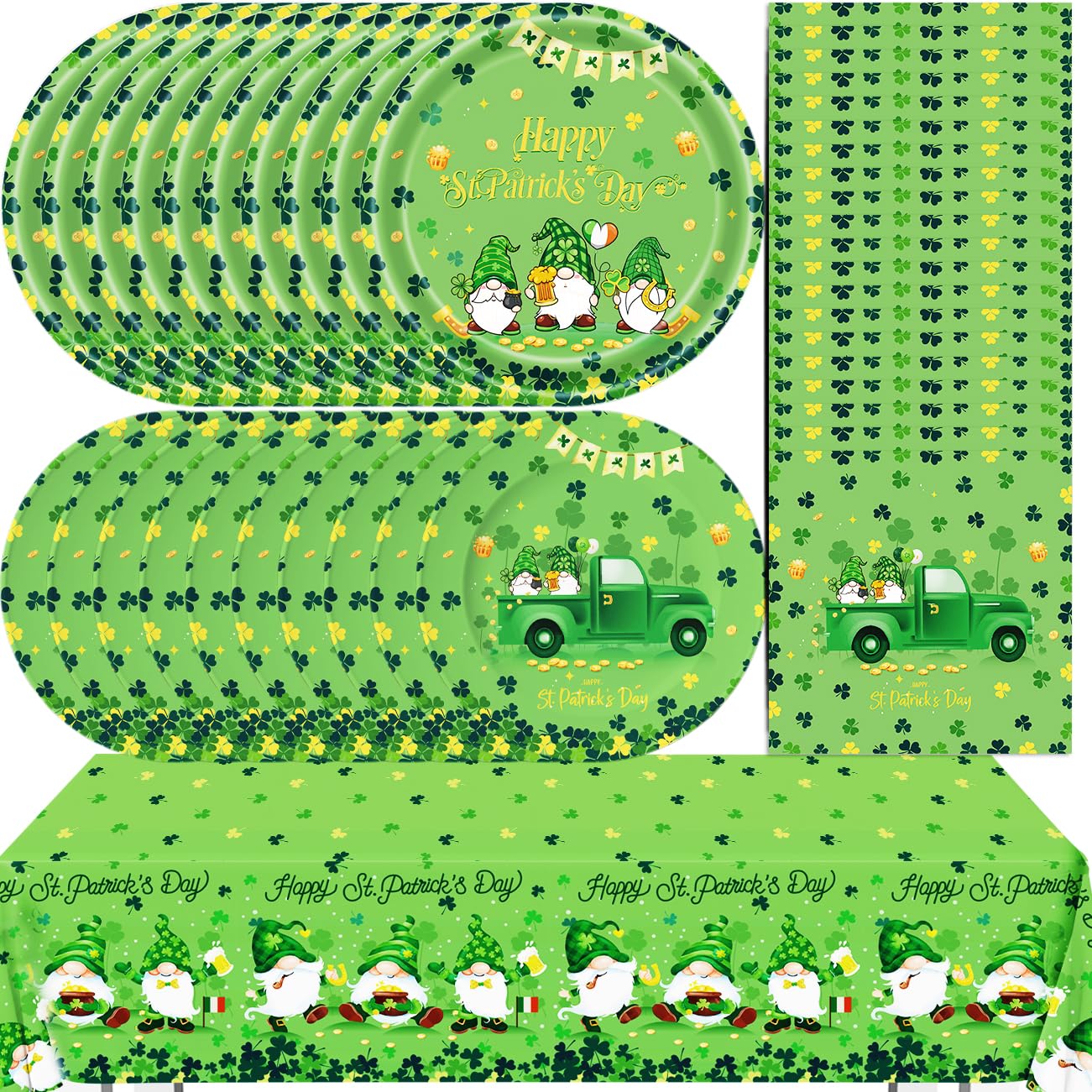 XHCYGWY 41pcs St Patricks Day Party Decoration Tableware, Saint Pasticks Day Decorations Set 1pc Party Tablecloth,20Pcs Happy St Patricks Day Plates and 20Pcs Napkins for Irish Lucky Day Party, Green