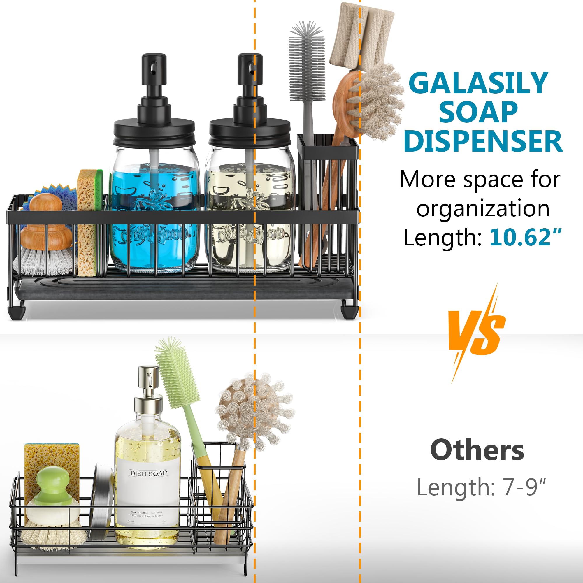 Galasily Mason Jar - Set di dispenser di sapone liquido con grande contenitore per lavello da cucina, pompa in acciaio inossidabile antiruggine, ricarica sapone per le mani, sapone per piatti, sapone