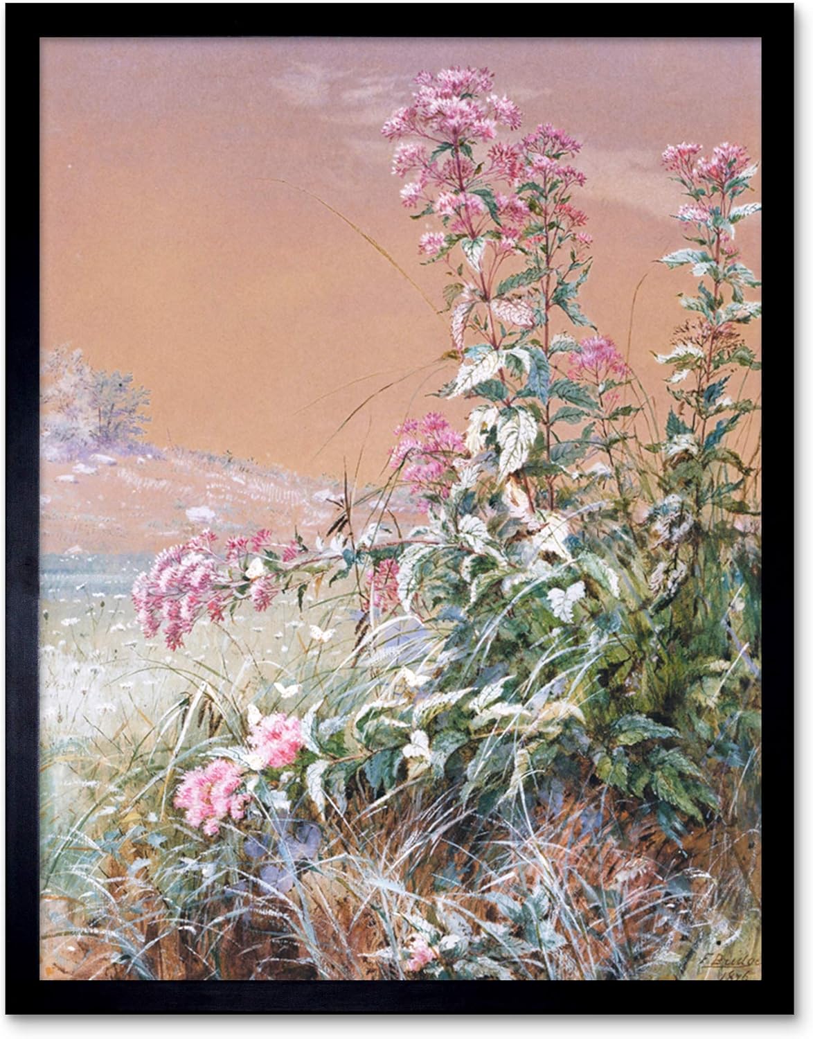 Amazon.co.jp Landscape With Flowers Painting Art Print Framed Poster