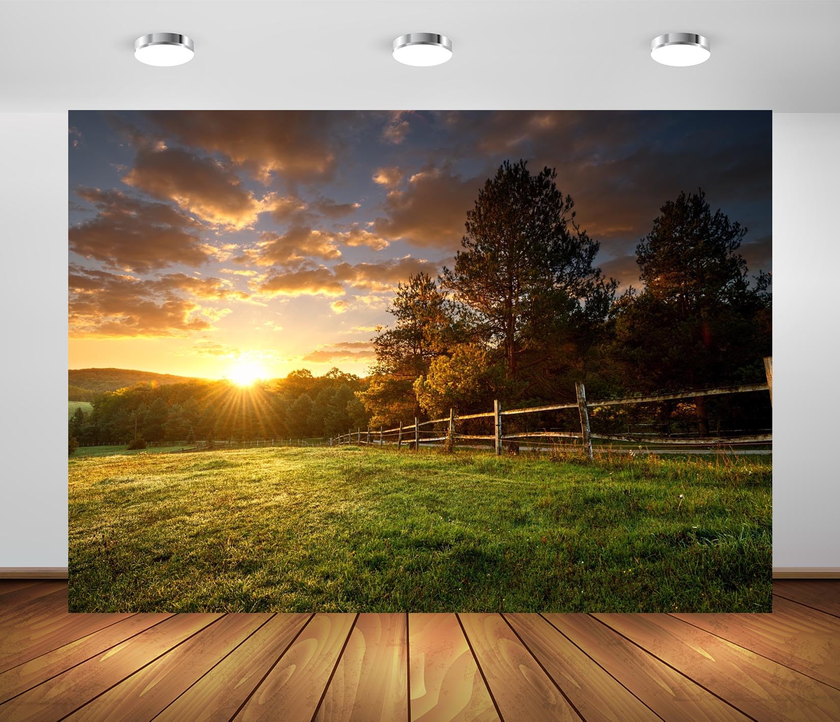5.2x3m Fondo de Rancho cercado de Pueblo, Atardecer, Paisaje, fotografía, Paisaje Natural, Retrato al Aire Libre, sesión de Fotos, cumpleaños, Boda, Fiesta, decoración