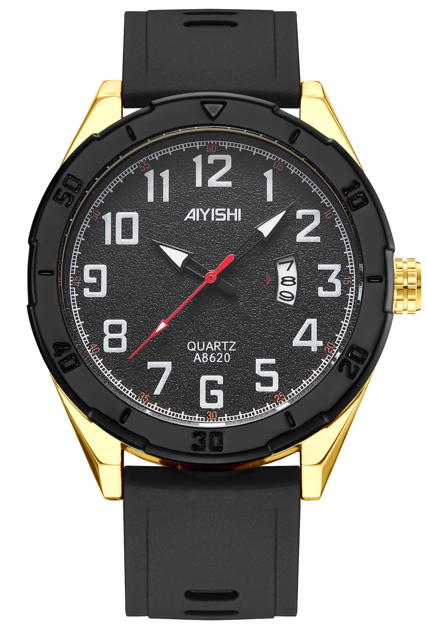 AIYISHI Analog Wrist Watches for Mens,Quartz Calendar Casual Stylish Business Sport Military Waterproof Rubber Silicone Band Watch