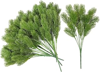 RECUTMS Artificial Pine Needles Branches Fake Greenery Plant Tree Picks Plastic Leaves Soft All Year Round Decor for Indoor Outdoor Table (Green)